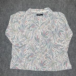 Lauren Ralph Lauren Black Label Green Paisley‎ Floral Button Lounge Top Size S